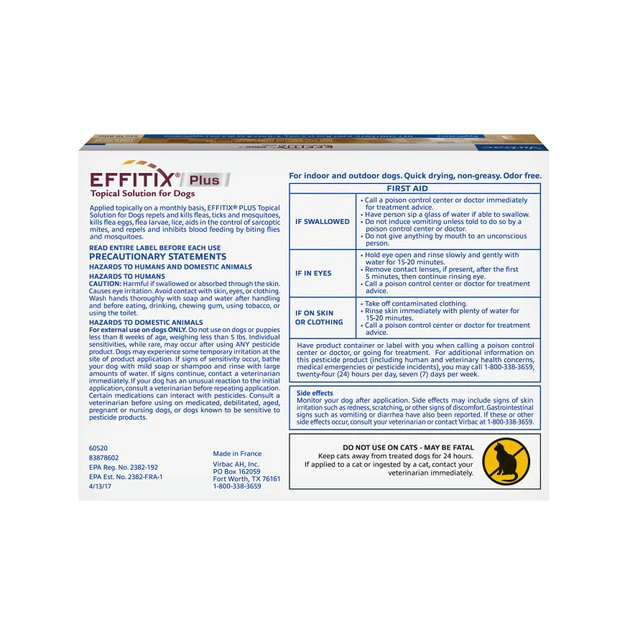 Virbac EFFITIX Flea & Tick Spot Treatment for Dogs, 5-10.9 lbs 4 Virbac EFFITIX Flea & Tick Spot Treatment for Dogs, 5-10.9 lbs - Image 2