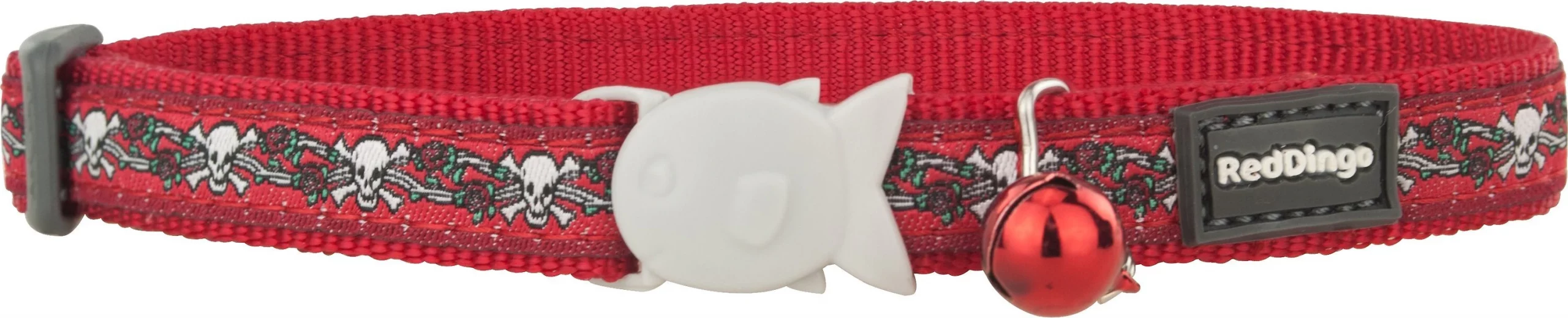 Red Dingo Skull & Roses Nylon Breakaway Cat Collar with Bell 3 Red Dingo Skull & Roses Nylon Breakaway Cat Collar with Bell