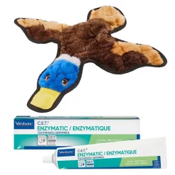 Frisco||Virbac Frisco Flat Plush Squeaking Duck Dog Toy & Virbac C.E.T. Enzymatic Dog & Cat Vanilla-Mint Flavor Toothpaste