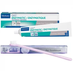 Virbac C.E.T. Enzymatic Dog & Cat Poultry Flavor Toothpaste, 70 gram & Virbac C.E.T. Pet Toothbrush, Color Varies