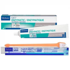 Virbac C.E.T. Enzymatic Dog & Cat Poultry Flavor Toothpaste, 70 gram & Virbac C.E.T. Dual Ended Dog & Cat Toothbrush, Color Varies