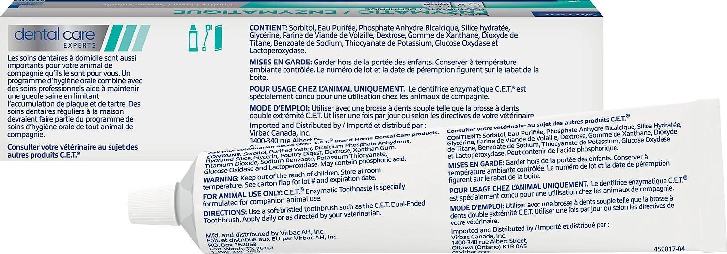 Virbac C.E.T. Enzymatic Dog & Cat Poultry Flavor Toothpaste, 70 gram & Virbac C.E.T. Tartar Control Seafood Flavor Dog & Cat Toothpaste, 70 gram 5 Virbac C.E.T. Enzymatic Dog & Cat Poultry Flavor Toothpaste, 70 gram & Virbac C.E.T. Tartar Control Seafood Flavor Dog & Cat Toothpaste, 70 gram - Image 3