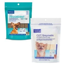 Virbac C.E.T. VeggieDent Fr3sh Tartar Control Dog Chews, Extra Small, 30 count & Virbac C.E.T. Enzymatic Oral Hygiene Dental Dog Chews, X-Small