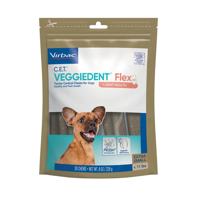 Virbac C.E.T. VeggieDent Flex + Joint Health Dental Chews for X-Small Dogs, under 11 lbs 3 Virbac C.E.T. VeggieDent Flex + Joint Health Dental Chews for X-Small Dogs, under 11 lbs