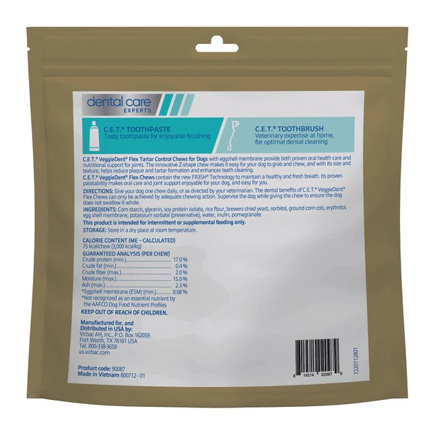 Virbac C.E.T. VeggieDent Flex + Joint Health Dental Chews for Medium Dogs, 22-66 lbs 4 Virbac C.E.T. VeggieDent Flex + Joint Health Dental Chews for Medium Dogs, 22-66 lbs - Image 2