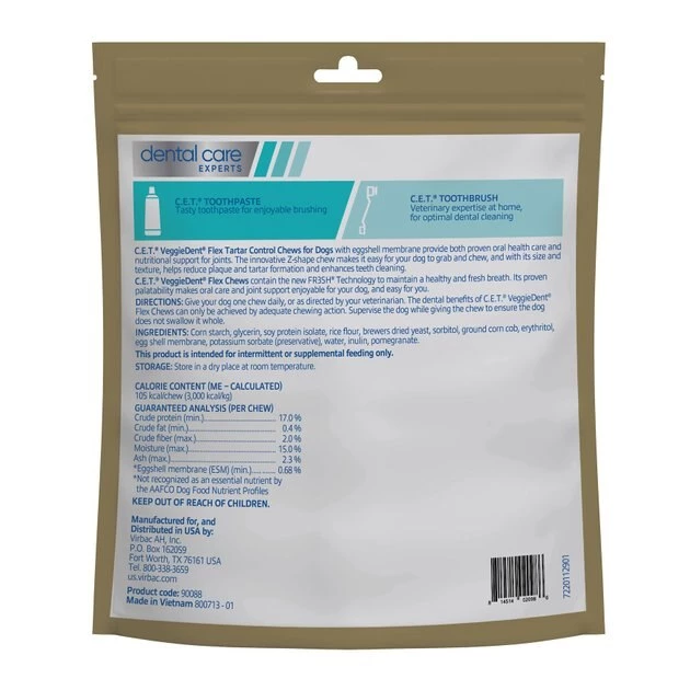 Virbac C.E.T. VeggieDent Flex + Joint Health Dental Chews for Large Dogs, over 66 lbs 4 Virbac C.E.T. VeggieDent Flex + Joint Health Dental Chews for Large Dogs, over 66 lbs - Image 2
