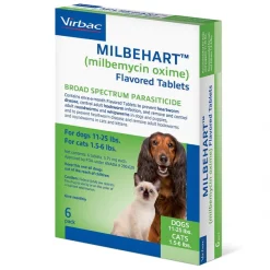 Milbehart Flavored Tablets for Dogs, 11-25 lbs, & Cats, 1.5-6 lbs, (Green Box)