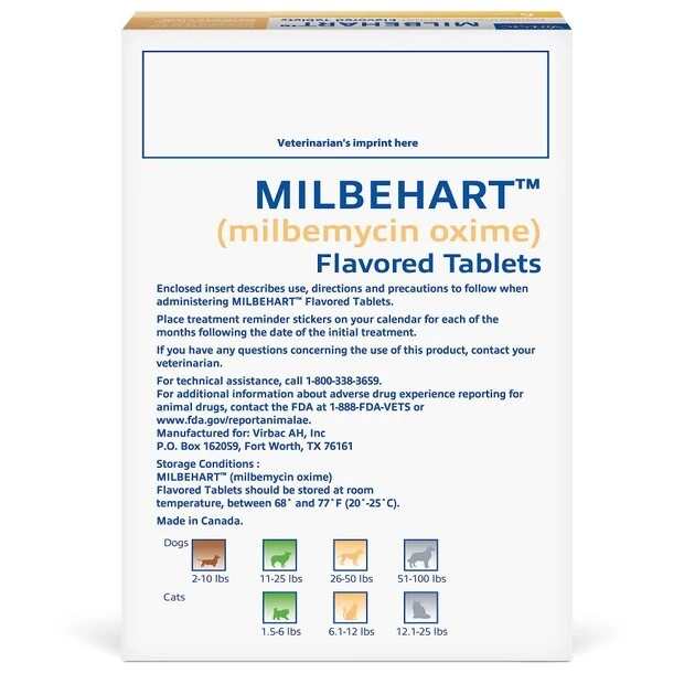 Milbehart Flavored Tablets for Dogs, 26-50 lbs, & Cats, 6.1-12 lbs, (Yellow Box) 4 Milbehart Flavored Tablets for Dogs, 26-50 lbs, & Cats, 6.1-12 lbs, (Yellow Box) - Image 2