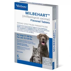Milbehart Flavored Tablets for Dogs, 51-100 lbs, & Cats, 12-25 lbs, (Gray Box)