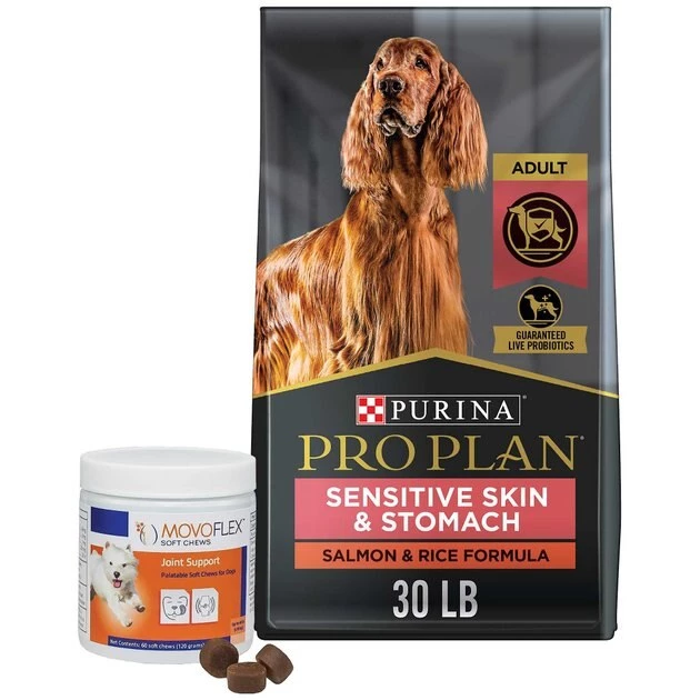 Virbac||Purina Pro Plan Virbac MOVOFLEX Soft Chews Joint Supplement for Dogs + Purina Pro Plan Adult Sensitive Skin & Stomach Salmon & Rice Formula Dry Food 2 Virbac||Purina Pro Plan Virbac MOVOFLEX Soft Chews Joint Supplement for Dogs + Purina Pro Plan Adult Sensitive Skin & Stomach Salmon & Rice Formula Dry Food