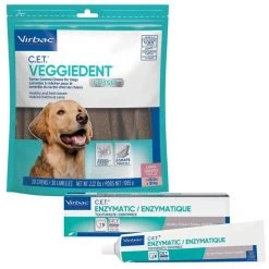 Virbac C.E.T. VeggieDent Fr3sh Tartar Control Chews + Enzymatic Poultry Flavor Toothpaste for Dogs